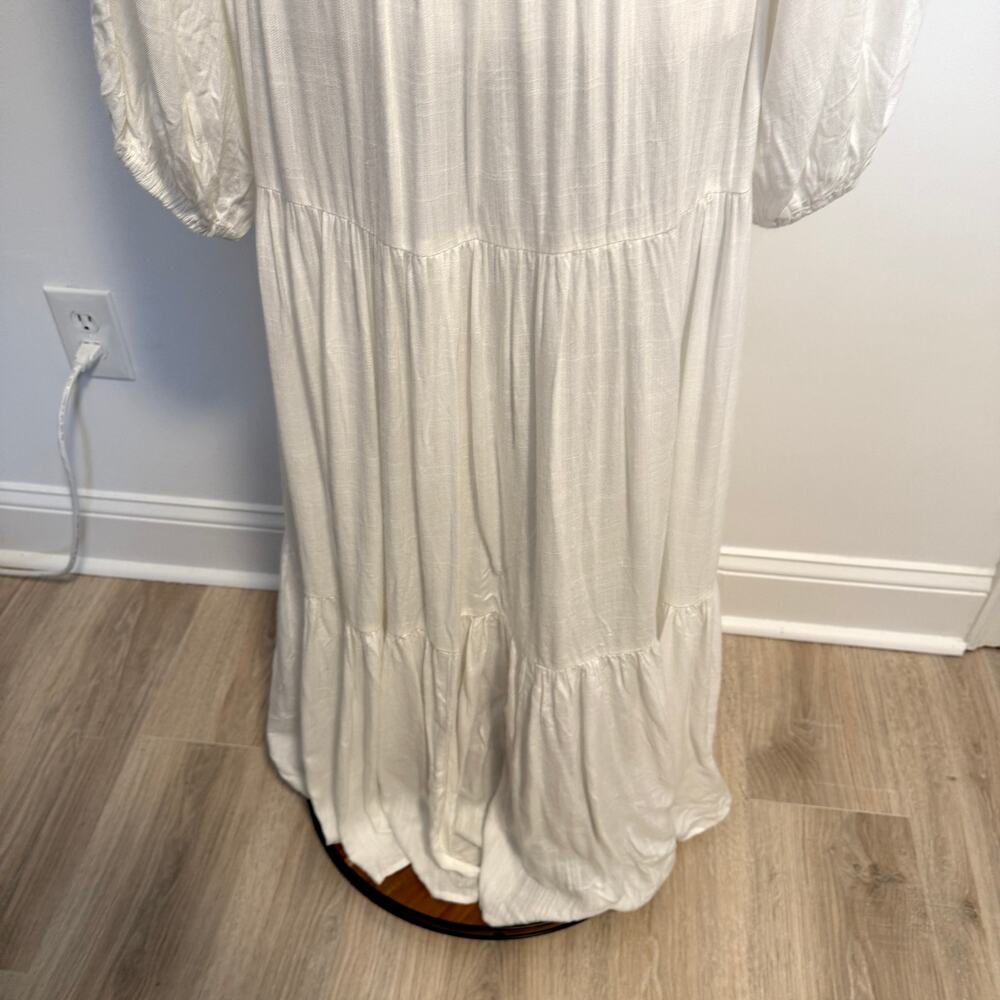 L*SPACE Hanna Balloon Long Sleeve Tiered Maxi Dress In Cream Size Large New - Picture 13 of 15